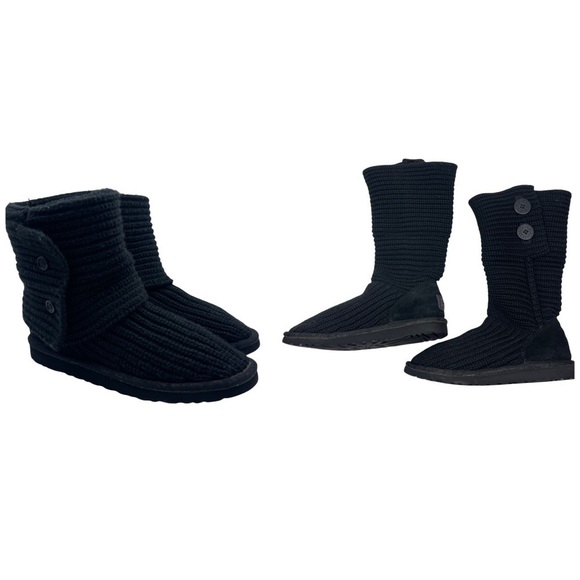 UGG Cardy Knit Buttons Boots Kids Size 5 Suede Foldable Short Tall Black Cozy - Picture 1 of 14